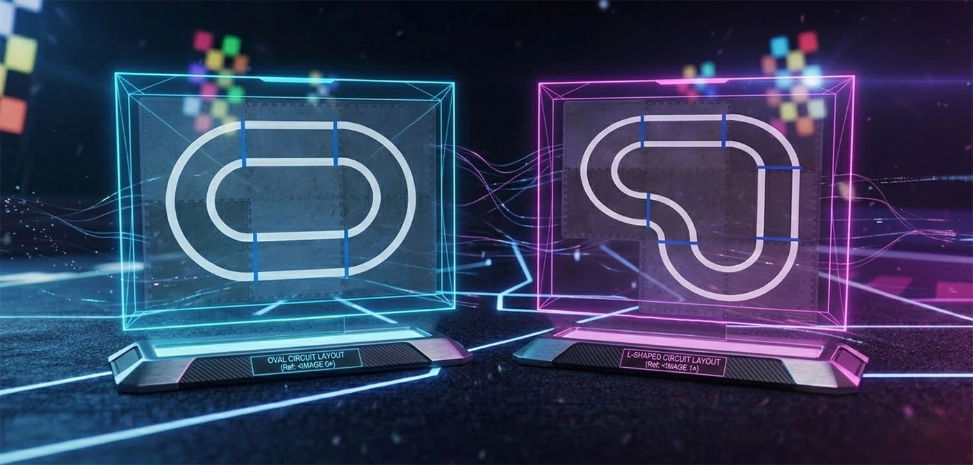 Sames track pieces, with two track layouts